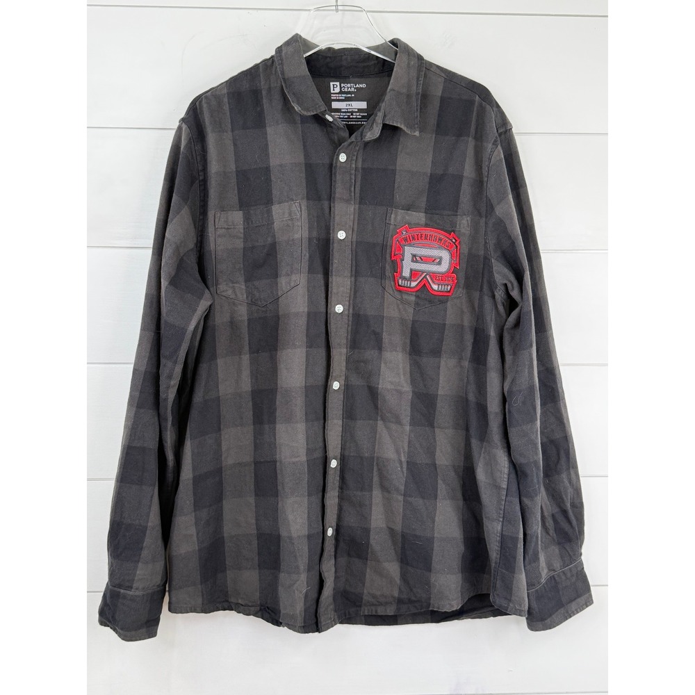 Portland Gear Flannel Shirt Men 2XL Winterhawks Hockey Plaid Button Down OREGON‎